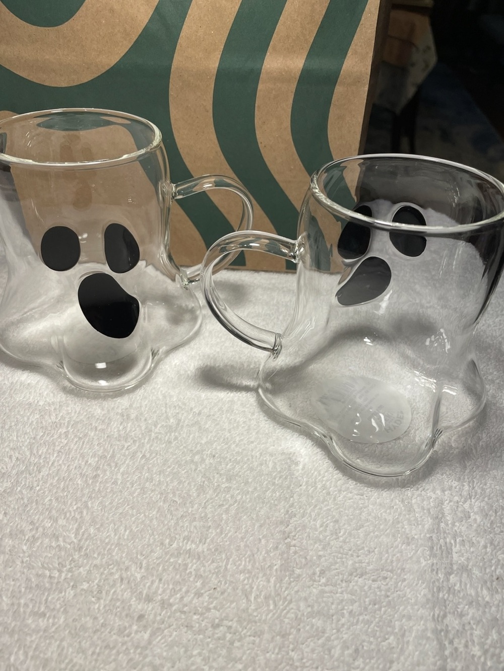 Pair of 2 identical glass ghost mugs